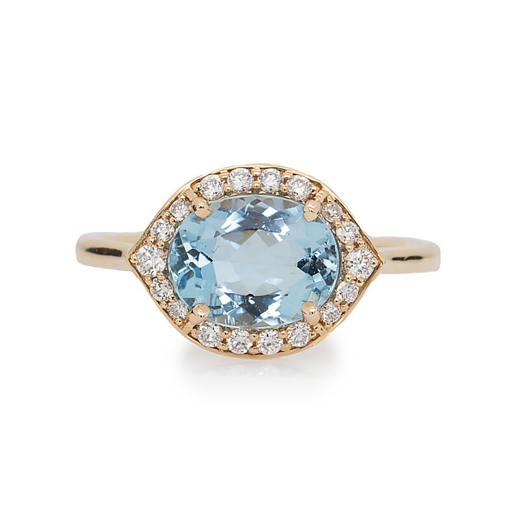 1.55cts Brazilian Aquamarine Ring With Diamond Halo In Solid 14k Gold